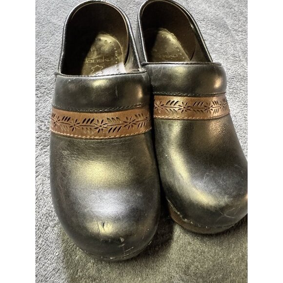 Dansko Pavan Women's Clogs 37/6.5 Black Brown Leather Round Toe Comfort Shoes - Picture 2 of 5